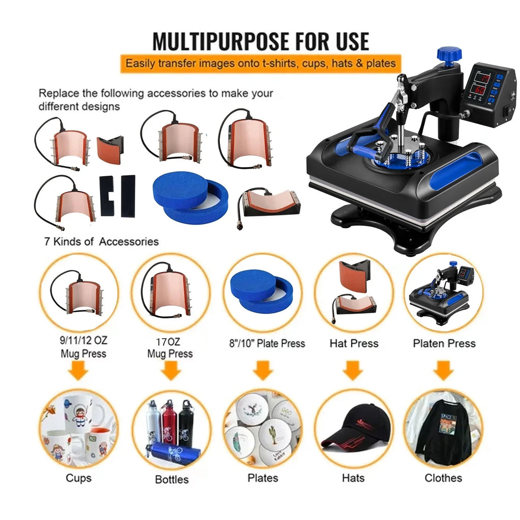 15 x Banner Printer, Pillow, T-Shirts, 1, Canvas Printer Away LCD Blue 12 Transfer Inches in Sublimation 360 Bag, 8 Digital for Control Swing Transfer Vinyl Printing, Precise Heat Press Machine