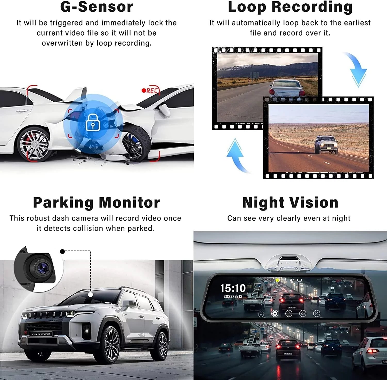 Podofo Card Cameras Dash Touch Mirror Car and Cam Rear View Night Parking Screen Dual Monitoring,with 9.66" for Vision Front Vehicles 32GB