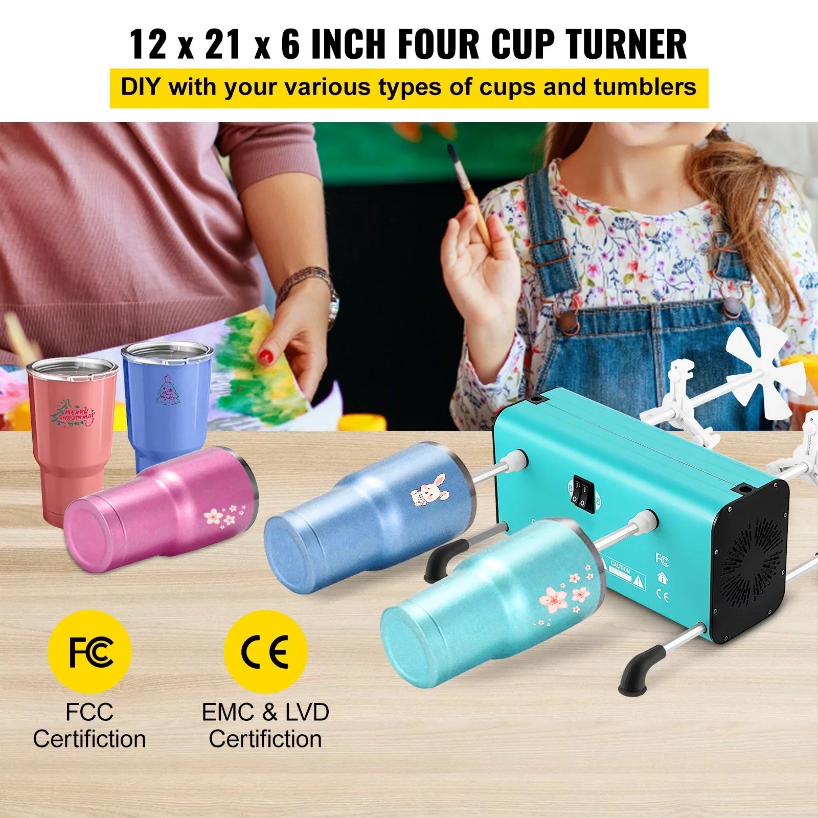 Epoxy and 4 Independent for 4 Multiple Tumbler, Arms, Motor, Turner Crafts with DIY Rotator BENTISM Cup Crafts Machine Glitter Switches Adjustable Speeds Removable Kit Spinner 2 Tumbler for 4 Mute