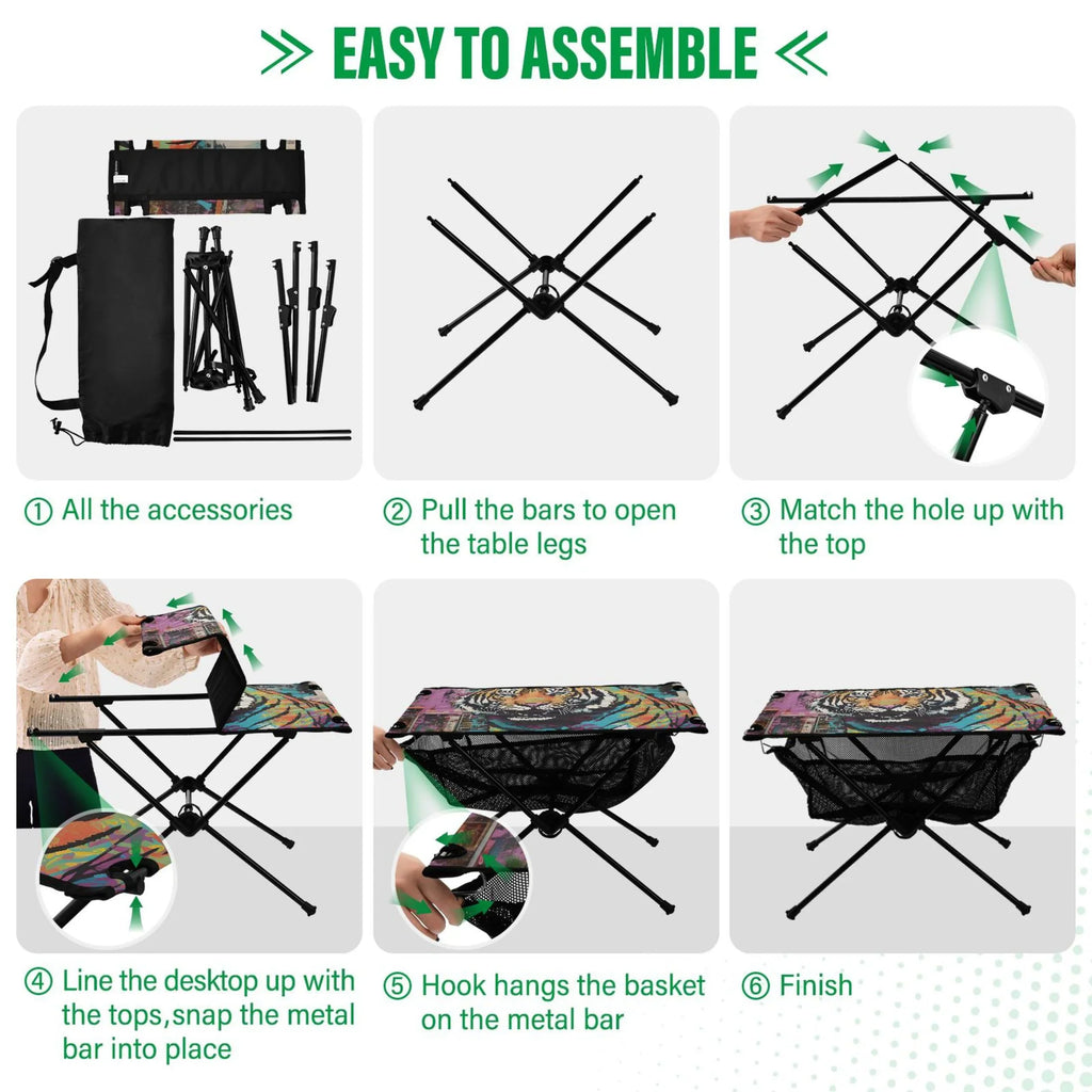 Compact Table Camping Hiking Portable Outdoor Beach Foldable Picnic Fishing Bag Tiger BBQ Table with Table for Storage Abstract
