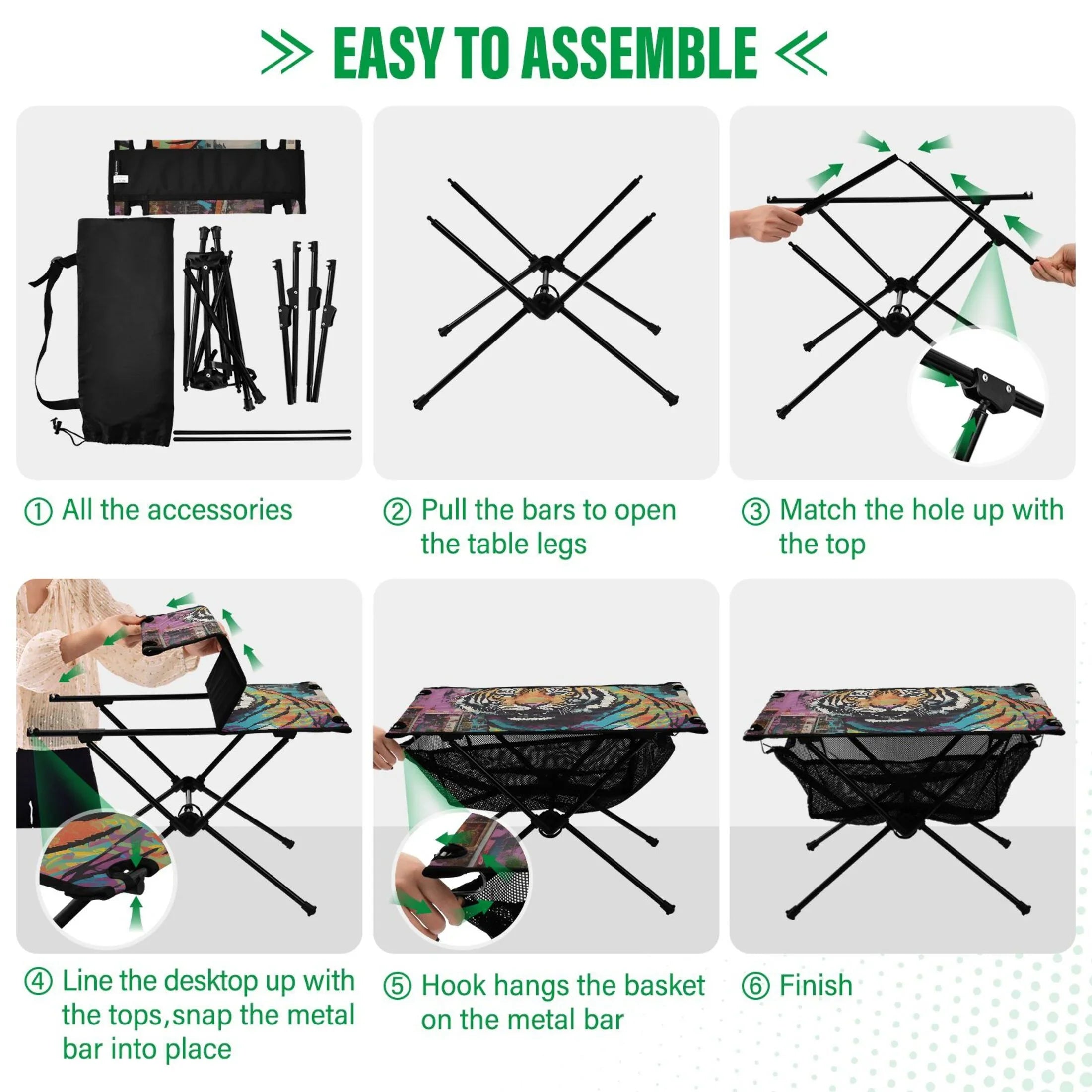 Compact Table Camping Hiking Portable Outdoor Beach Foldable Picnic Fishing Bag Tiger BBQ Table with Table for Storage Abstract