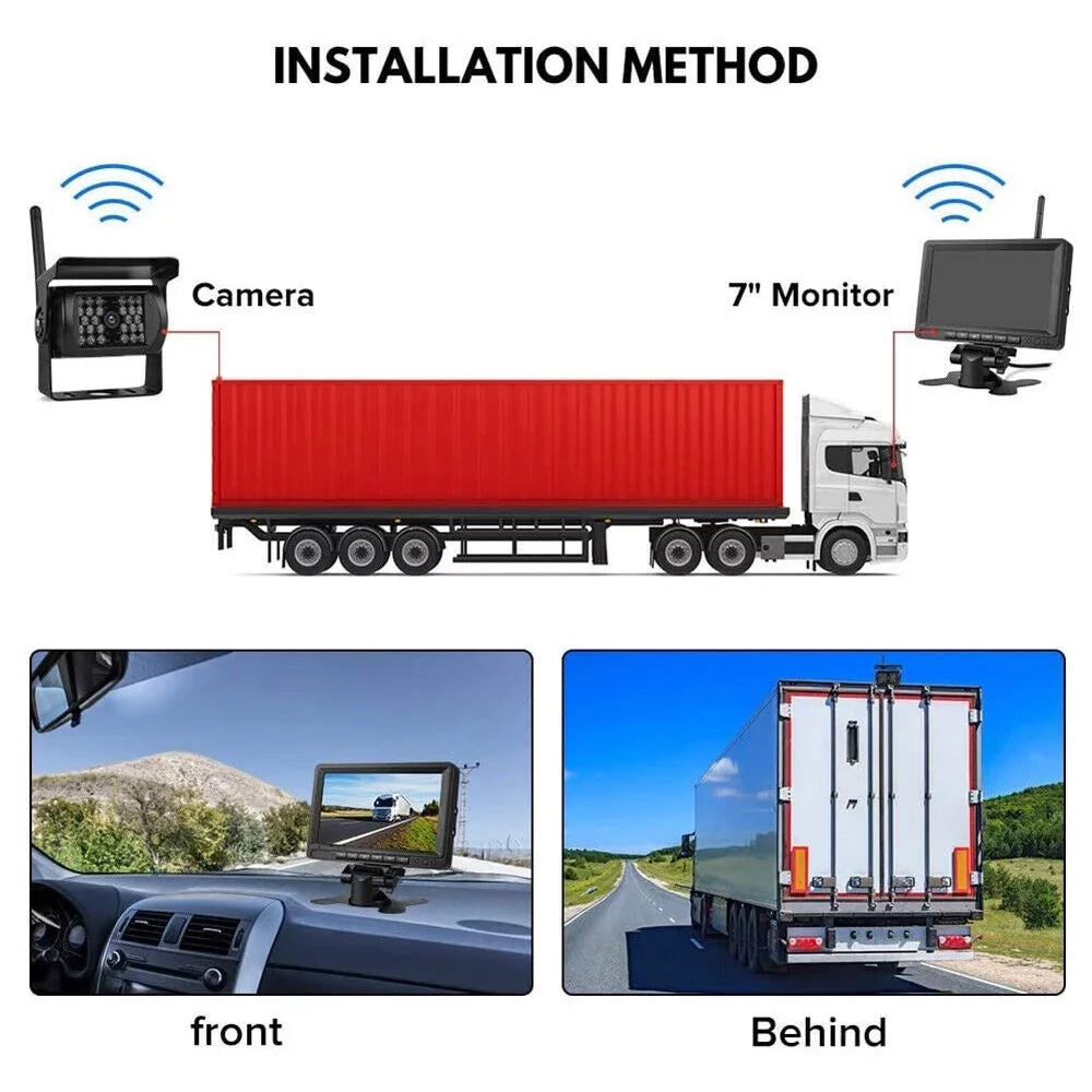 RV Monitor Vehicle Trailer Camera with Vision Backup Parking for Camera Night 18 Monitor Reverse IR System Bus + Rear Waterproof View Kit, Truck LED 2pcs 7"