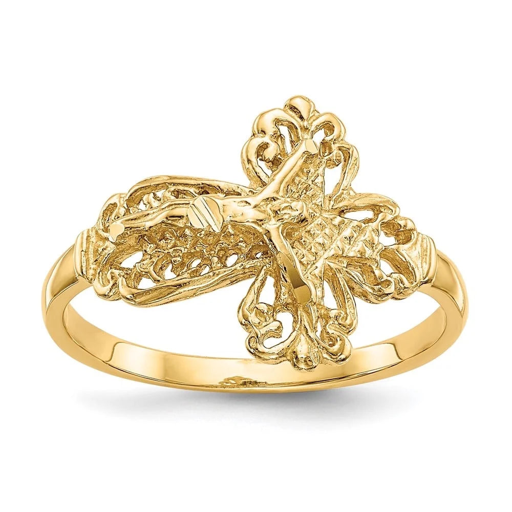 Gold 10K Fine Jewelry Diamond-cut Cross Yellow for 6 Ring Crucifix Women Size Auriga