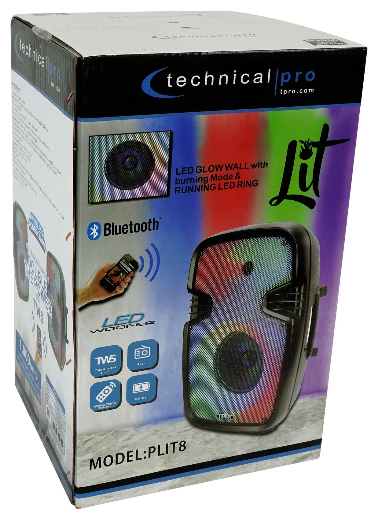 Party Technical LED PLIT8 Bluetooth 8" Link (2) Speakers+Wireless Portable Pro