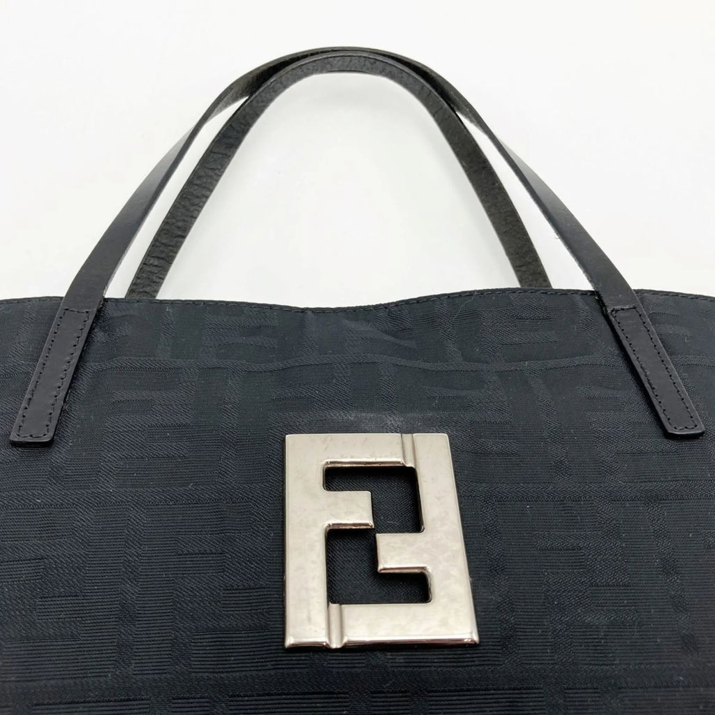 (Good) pattern Pre-Owned FENDI Zucca 15786 tote ladies canvas nylon handbag bag black