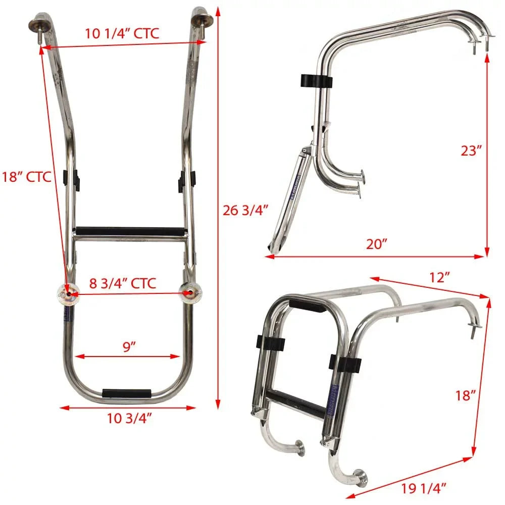 Steel Polished Stainless Boarding 2-Step Basscat | 49503 Ladder Folding Boat