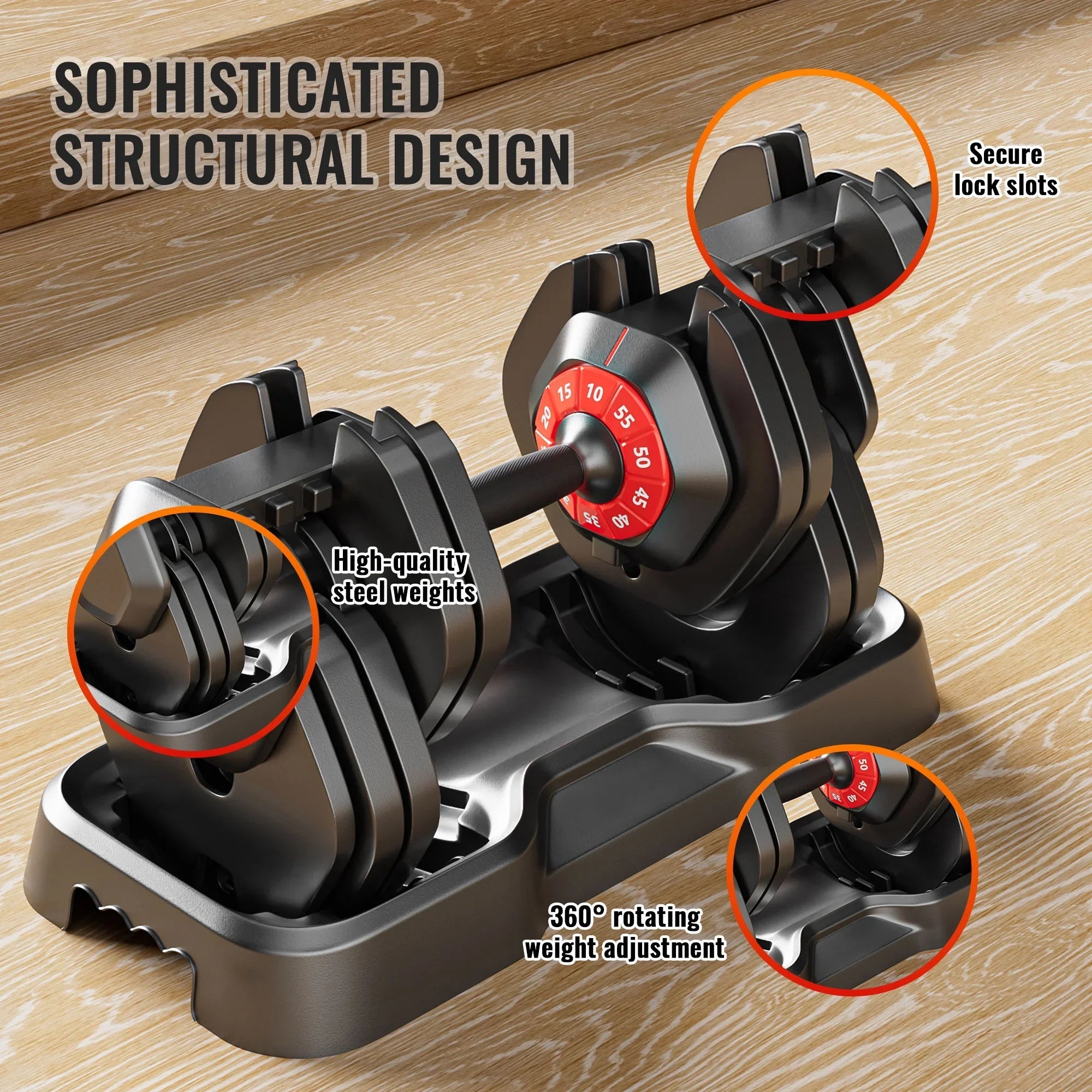 Dumbbell Powanli Fitness, Body Black for in (10 Set, Dumbbell for 10 Home Women, Free by Turning Dumbbell LB) Fast Gym, and Workout Handle Adjustable Full Men Gears/55 Adjust 1