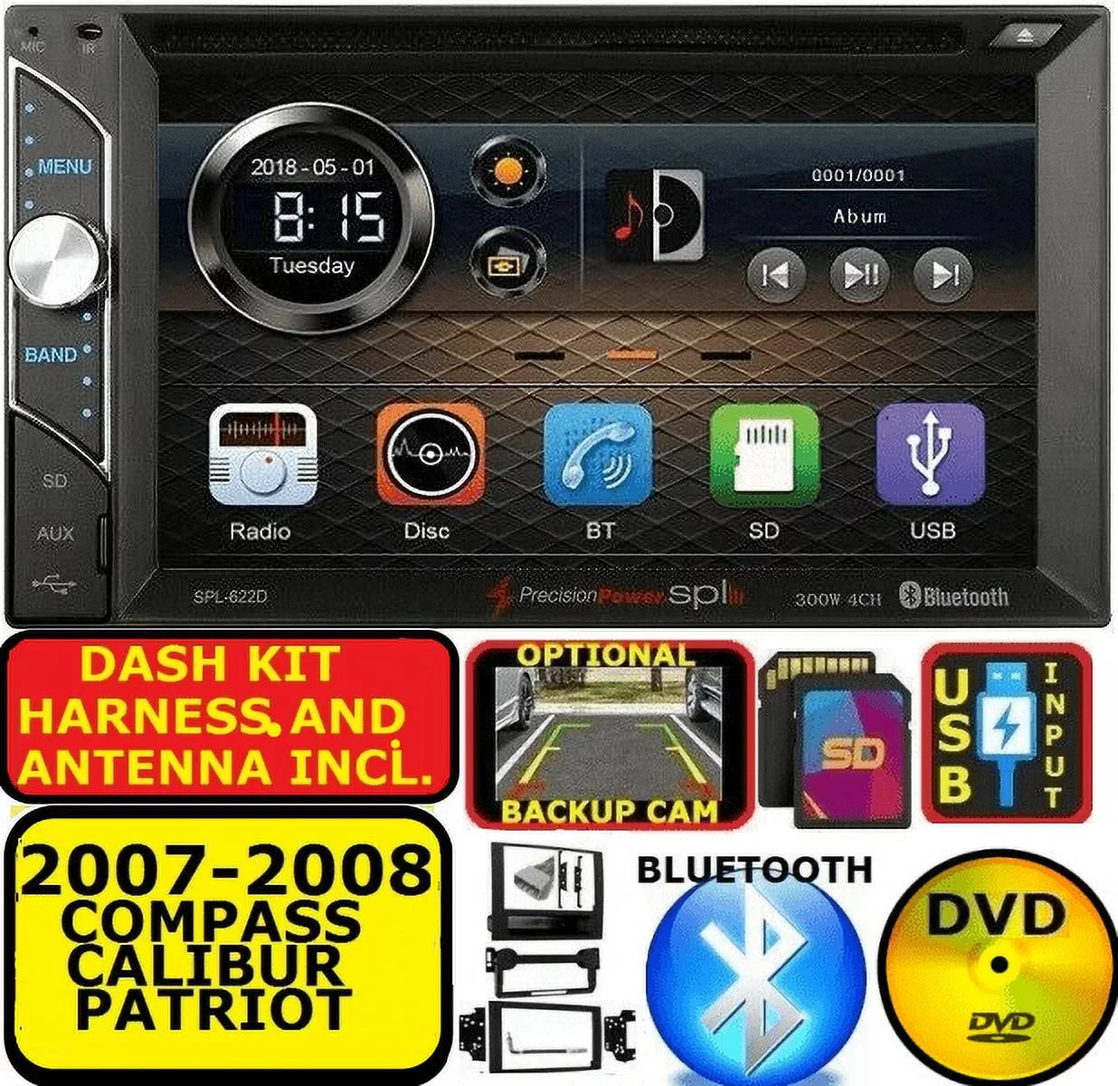 SD PKG CD/DVD USB STEREO RADIO BLUETOOTH CAR PATRIOT CALIBER 08 AUX COMPASS 07