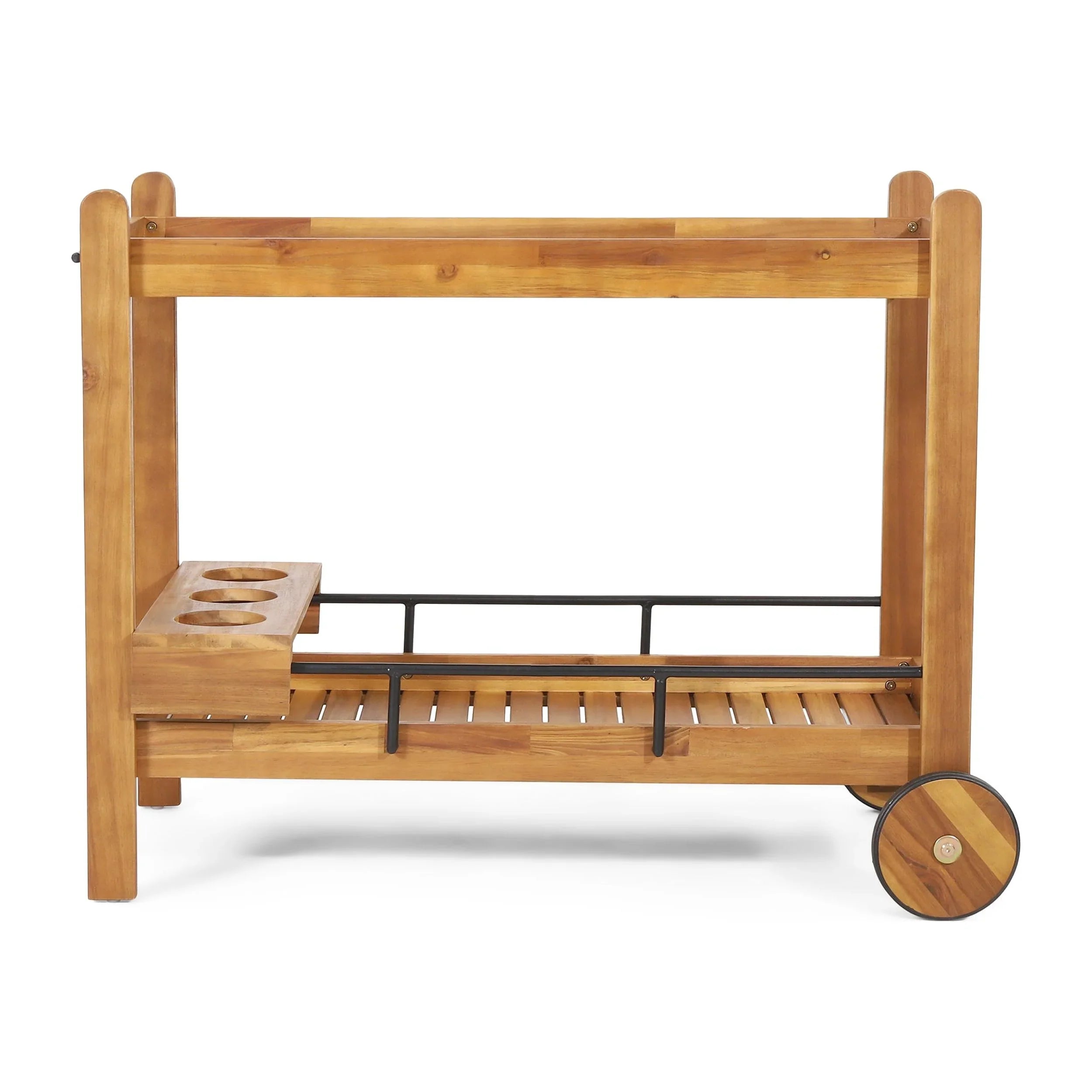 Black Studio 2 and Bonneau Holders, Bar with Teak Outdoor Acacia Wood Cart Tiered Bottle GDF