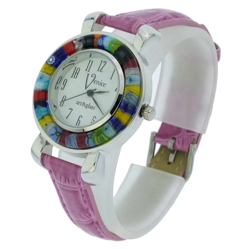 Murano With Serena Band Millefiori GlassOfVenice Leather Watch Purple -