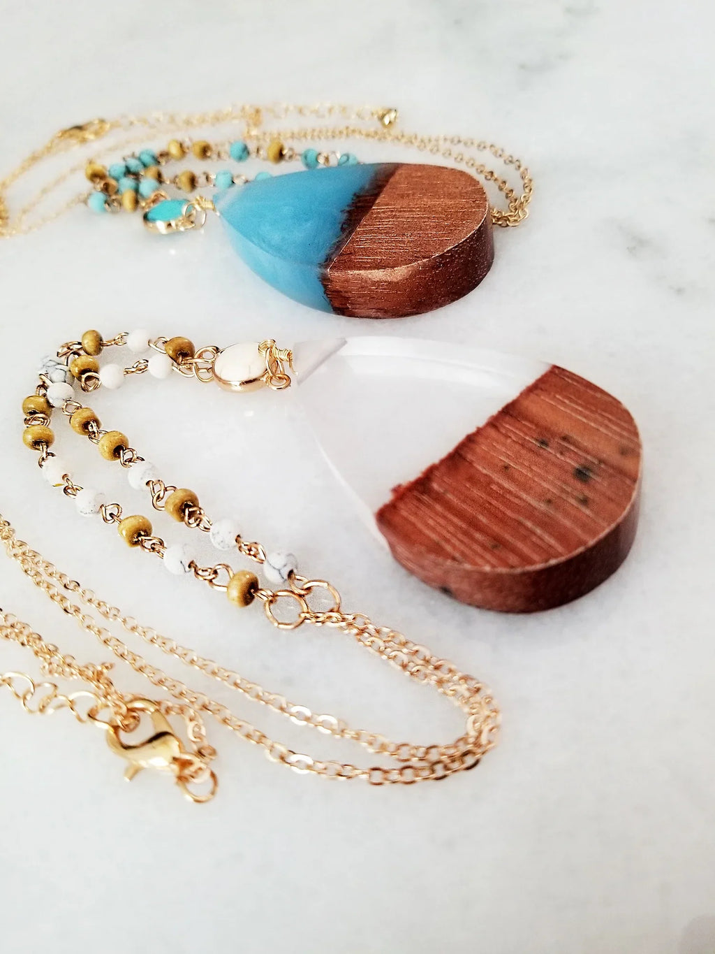 Clear Wood Beaded Box Anniversary | Resin Pendant Wood Boutique Blue Gift Chain Necklace Inc Tenes Women, for