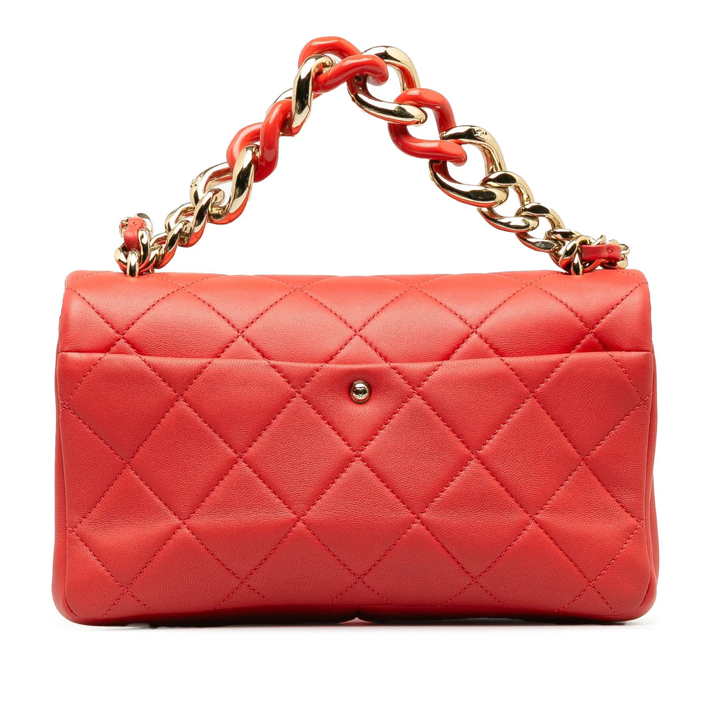 Red Lambskin Authenticated Leather Chanel Unisex Elegant Single Flap Satchel (Good) Pre-Owned Chain Small