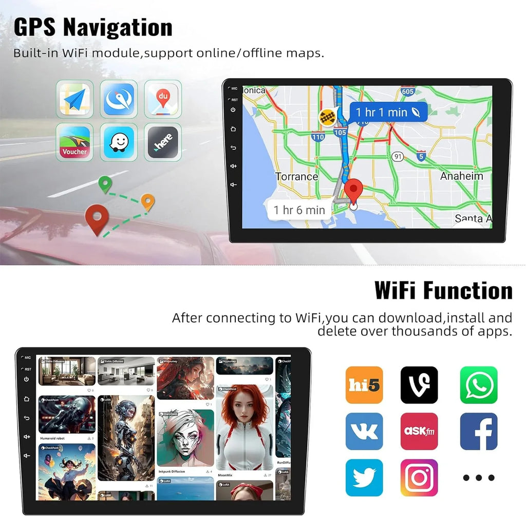 13 Auto,Navi,WiFi,Bluetooth,FM/RDS+ Inch Android Radio Handsfree,Wireless Stereo, Wireless Camera with Din Bluetooth 10.1 Microphone Car Carplay 1+32G Single Android Rear Car