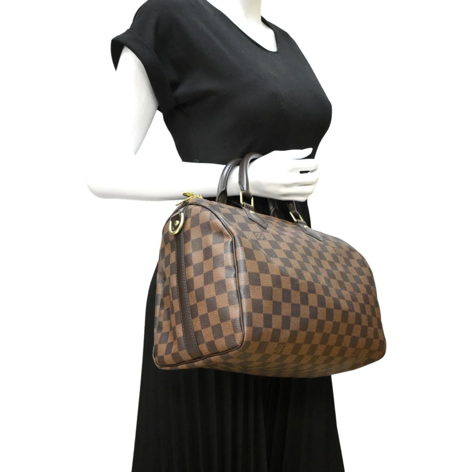 Shoulder Speedy LOUIS Pre-owned Bag Damier Ebene Bandouliere Brown VUITTON 30