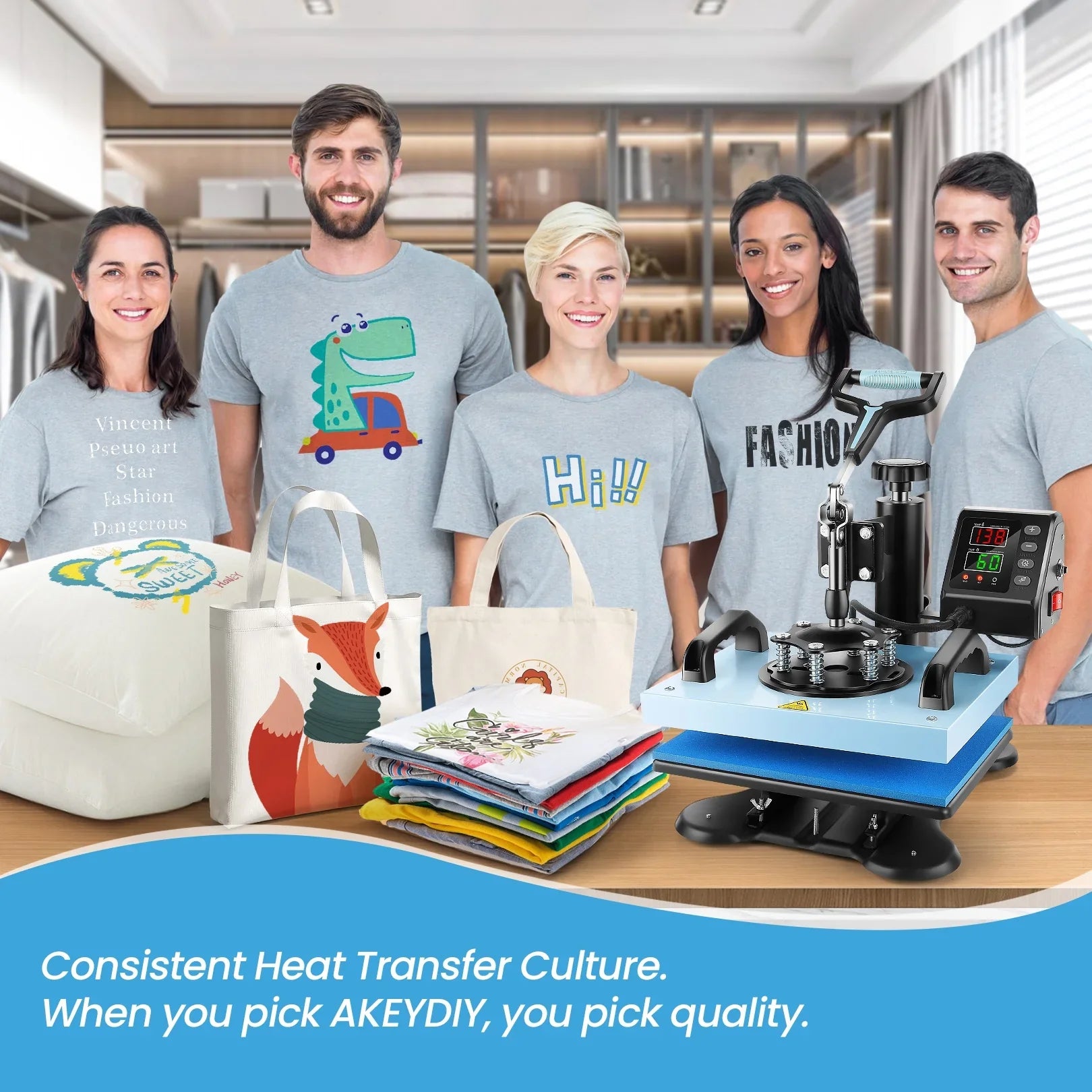 Printing Digital Degree 360 Transfer Sublimation, Away Precise Machine with T-shirts, Qhomic DIY Machine Control LCD Bags, Printing Heat 12x10in Swivel Tote Press Heat Mats for Transfer