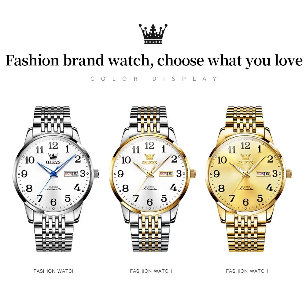 OLEVS Dial Numerals for Hombre, Watch Arabic Men Winding for Male Self Adult Gifts Men, Easy Face Waterproof Gold Reader Wristwatch Para Large Reloj