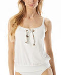 Womens $110 Large Lace-Up Size Tankini Blouson Kors Michael MSRP White