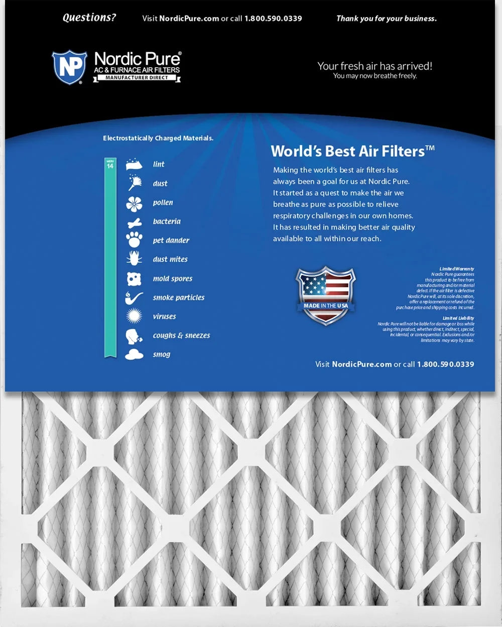 Nordic Pure Filters 3 MERV 14 Pleated Air Pack 16x30x2