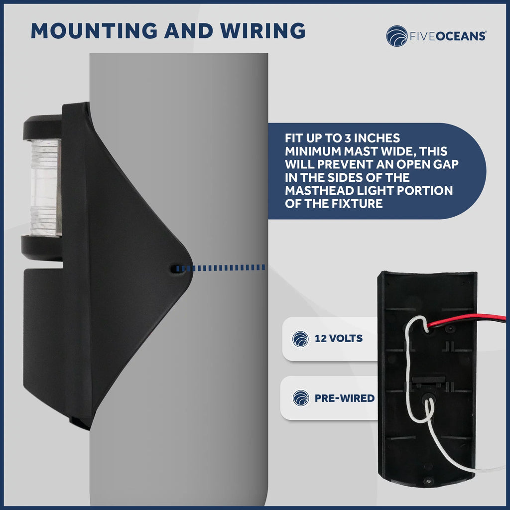 and Vertical Masthead Deck for - Sailboat Combination LED 12V, Light, Deck Mount FO3837 Five Oceans Light, Masthead Spreader