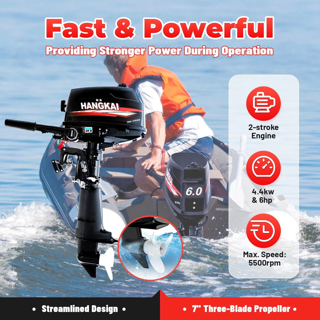 Inflatable Hp Motor Outboard 6 Boat Motor Fishing System 2-Stroke Water CNCEST Cooling Engine