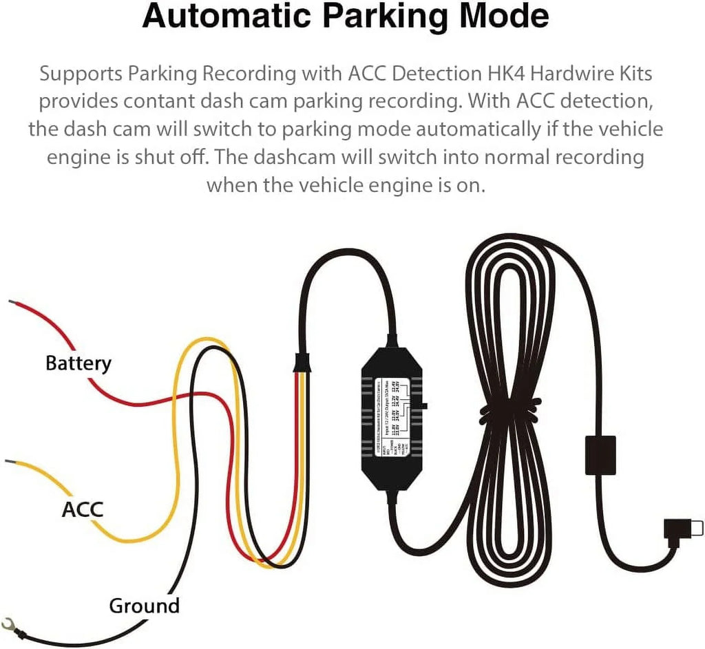 Wire Kit for Dash T130, Acc for Parking Hard USB-C Cam, Kit, Voltage A119MINI HK4 Hardwire Protection Mode VIOFO Low