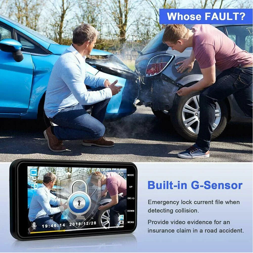 DVR Front Screen 1080P Dash Lens and Car Cam Rear Touch Camera 4" Dual Recorder