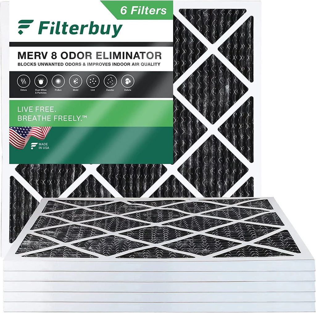 AC 25x25x1 MERV Filters 8 HVAC Furnace Air (6-Pack) Filterbuy Odor Carbon Pleated Activated with Eliminator