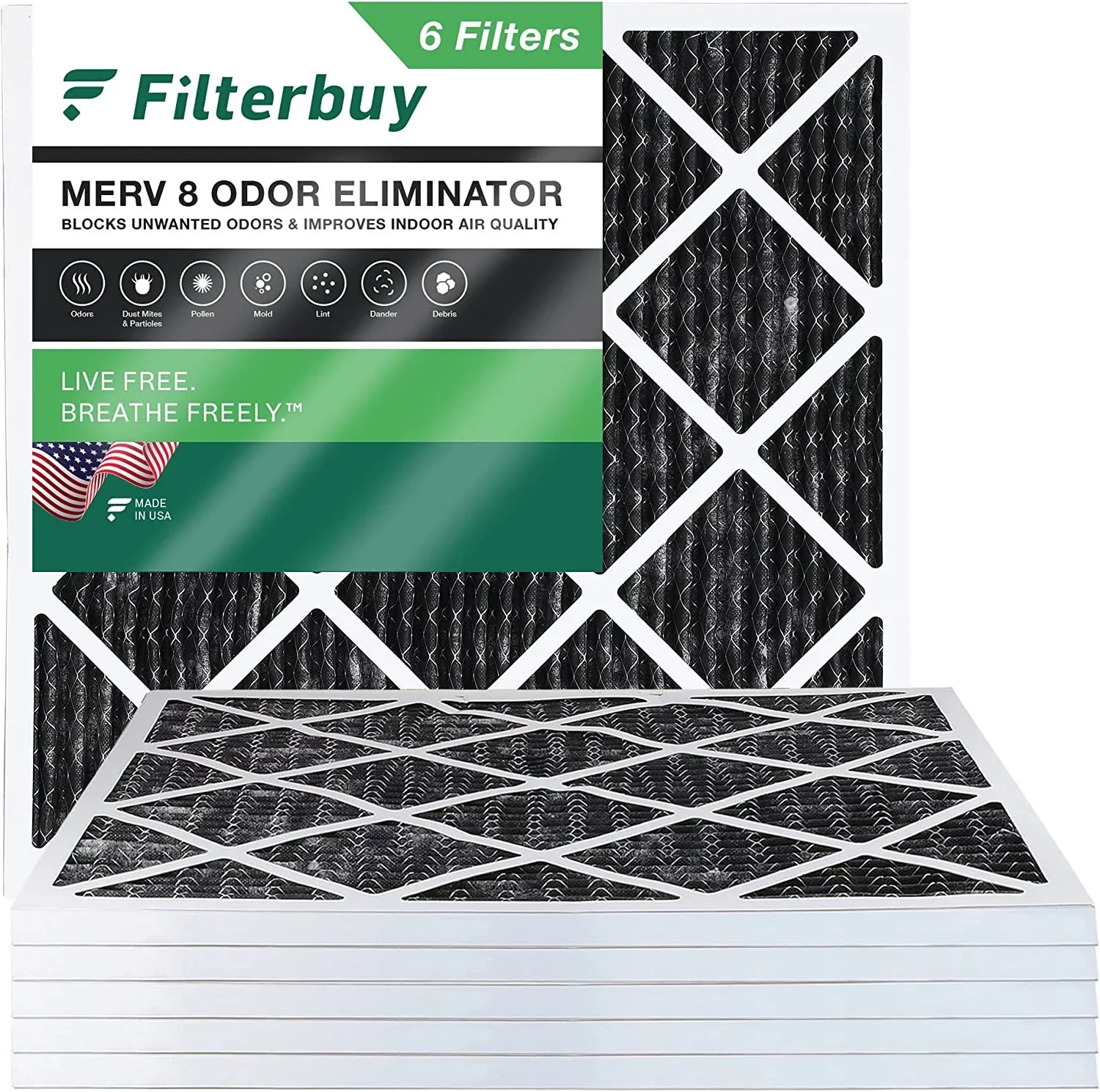 AC 25x25x1 MERV Filters 8 HVAC Furnace Air (6-Pack) Filterbuy Odor Carbon Pleated Activated with Eliminator