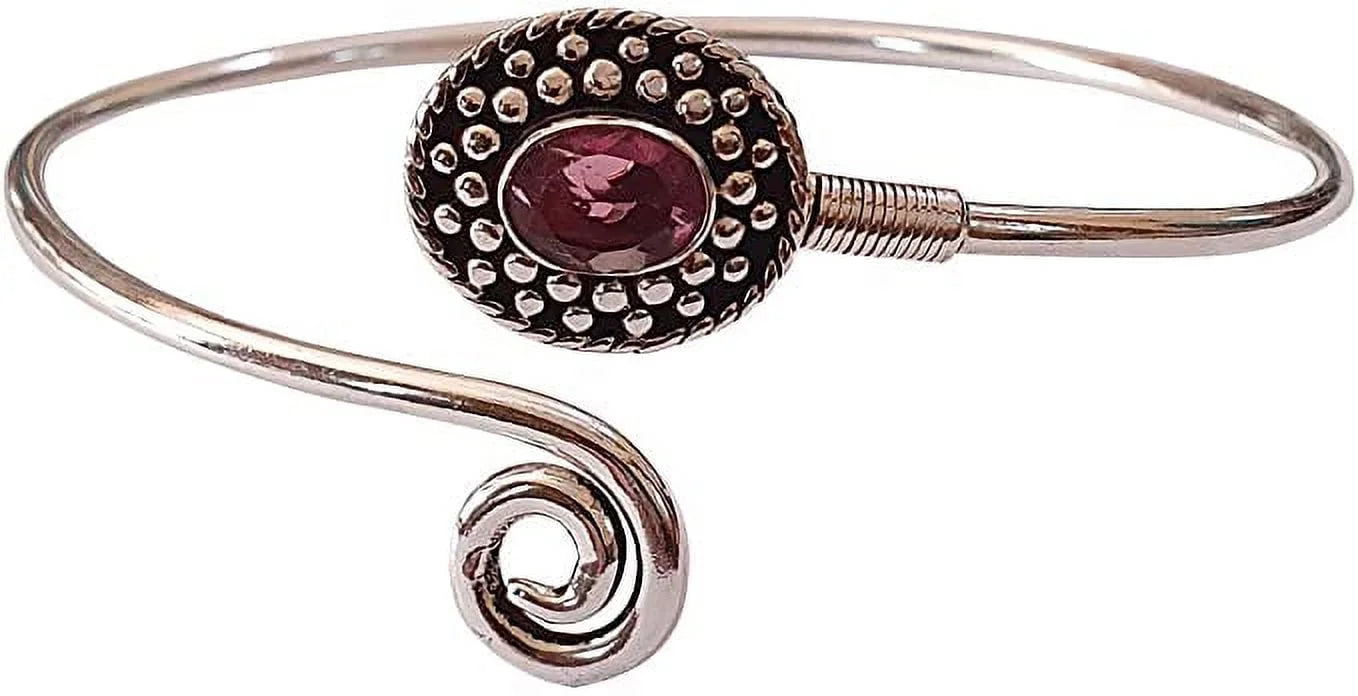 Jewelry Bracelet, Natural Modern Tourmaline Cuff Design Handmade Fashion Designer Silver Bracelet Boho Plated for Bohemian Party Tribal Pink Women, Gemstone
