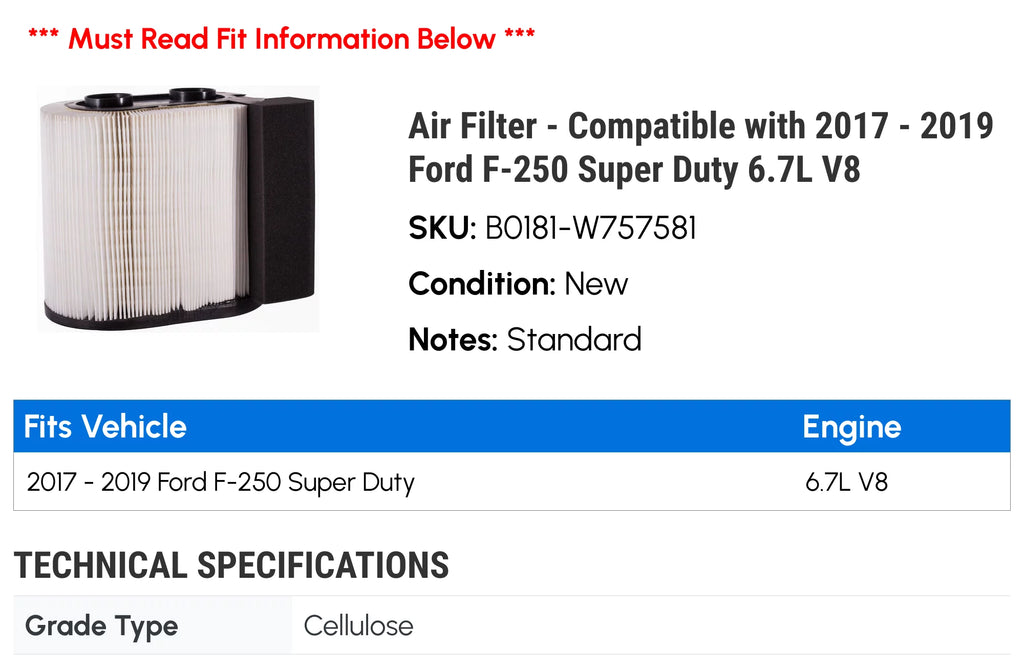 '- 6.7L Filter V8 - Duty Air 2017 Super 2019 F-250 Ford 2018 Compatible with