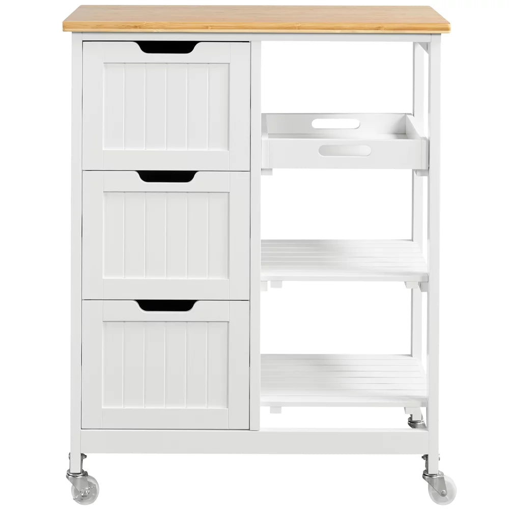 3 H White Bar, Storage for Easyfashion 33" Kitchen with Cart Serving Drawers