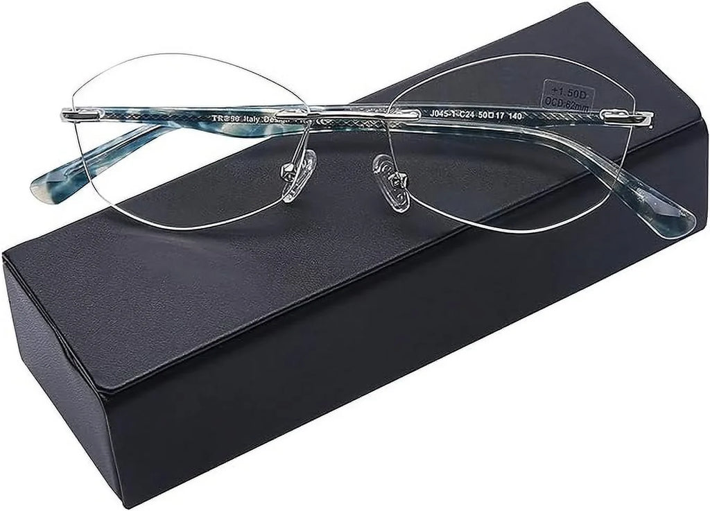 Glasses Reading Light Women Clear Blue Rimless Computer Designer Lens 2.5 UV400 Readers Ladies AQWANO Blocking Fashion Protect Frame,