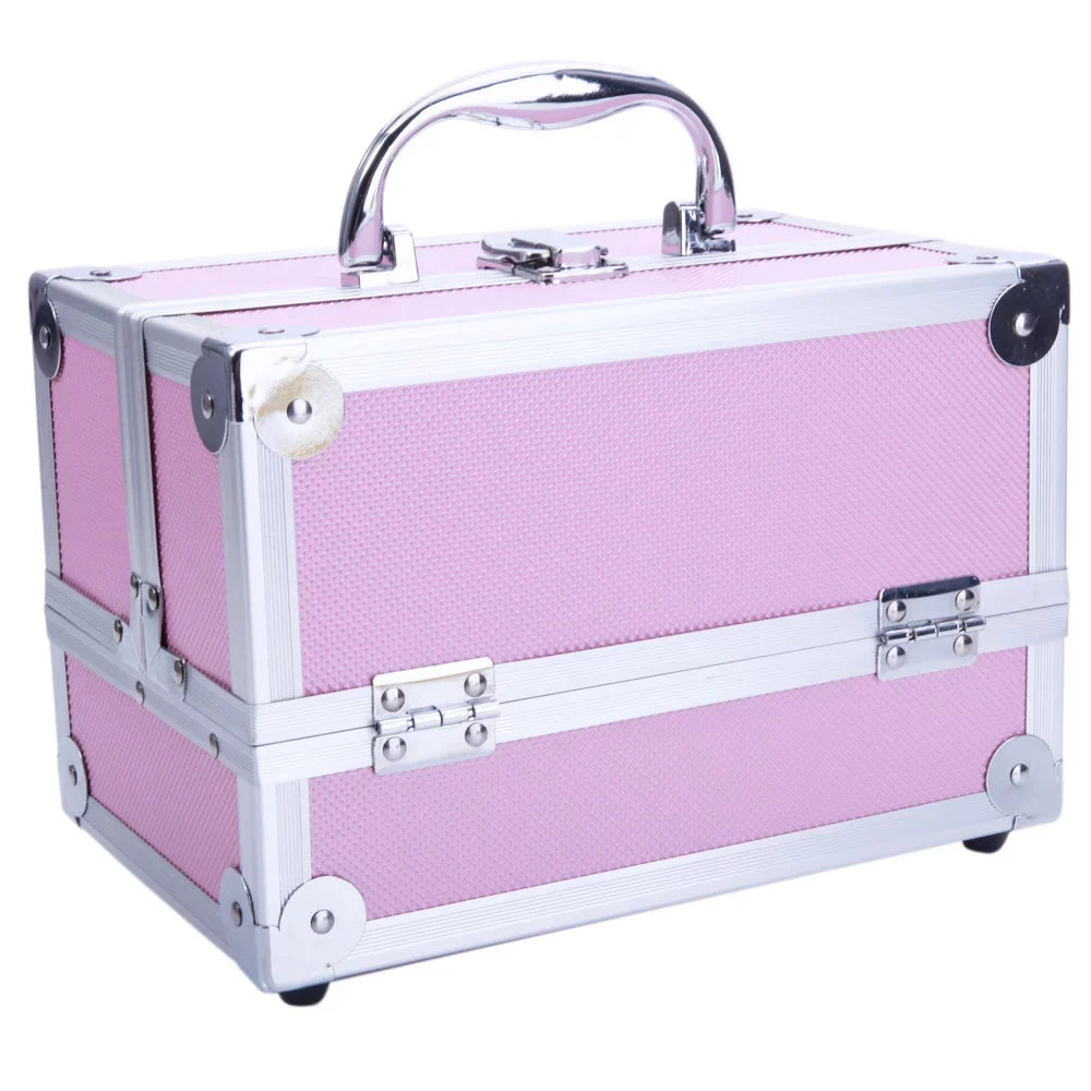 Silver Train Pink Portable Case with Bag Aluminum Mirror Makeup Case Storage Box Zimtown Lock Jewelry