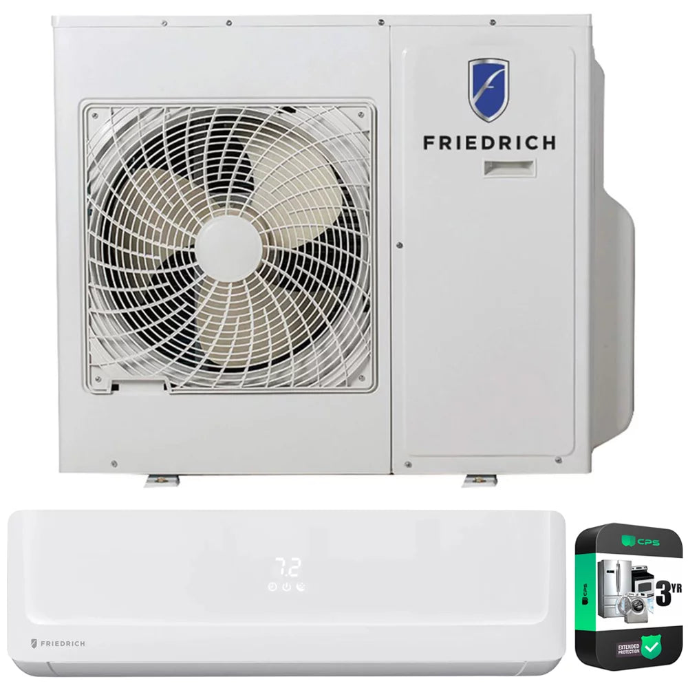 with FPHMR24A3A AC Heat Friedrich Pump CPS YR Pack Indoor Split Pro Enhanced Air Conditioner Protection Mini Bundle BTU + and 24000 Tri-Zone 12000 BTU Air Wall with Heating 3 Floating