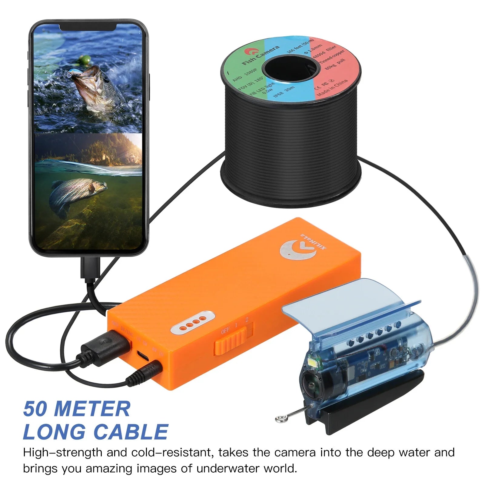 Control, Boat 1080P Finder Camera Underwater APP Kayak Fishing Fish Lake with for Live Fishing Ice Video Gofishup Sea