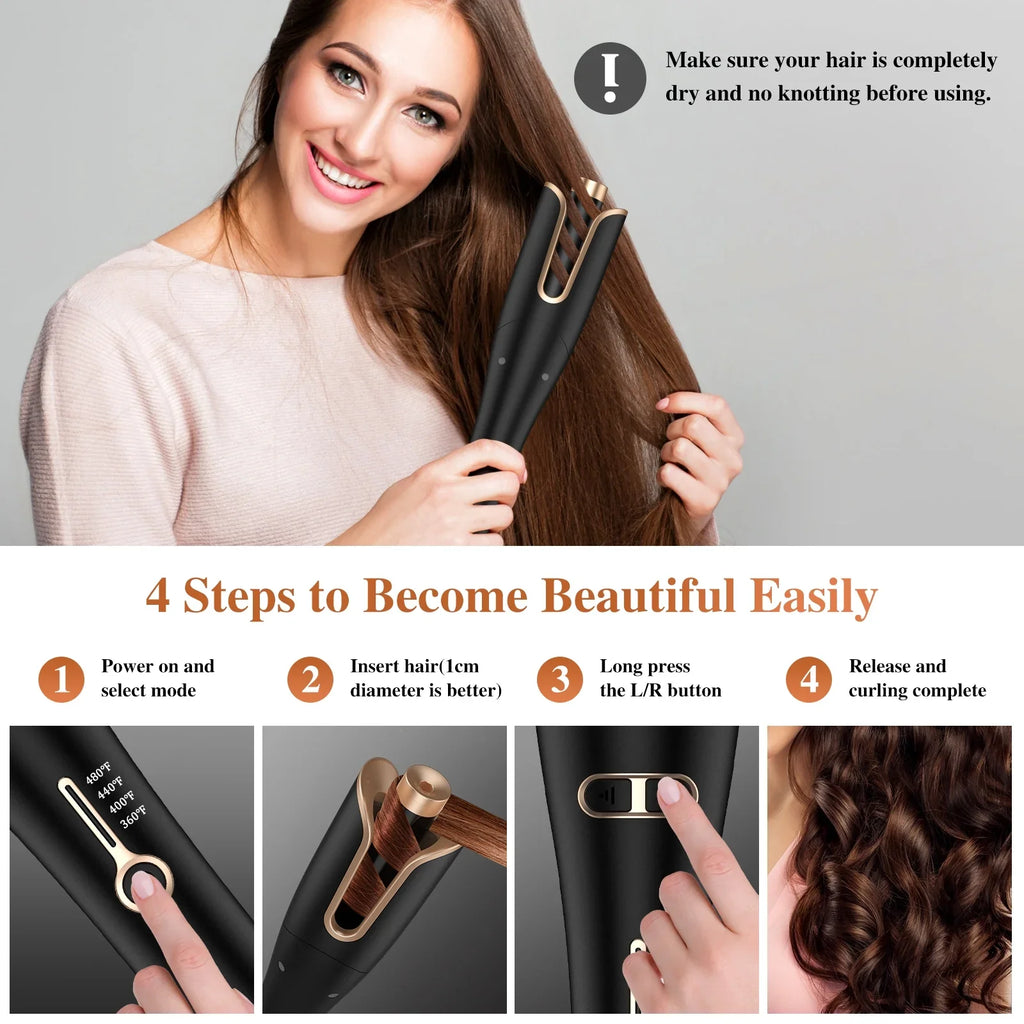 Temps,Salon Barrel 1" Curling Irons,Curling Rotating Iron Hair,Gold Large with NEXPURE Professional & Curl 4