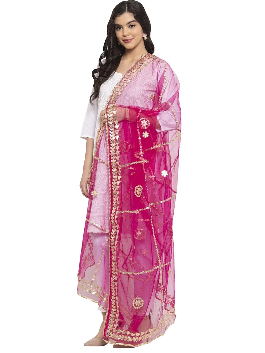 Ethnic eloria Scarf Shawl Woman's Floral Indian Magenta Dupatta, Stole, Chunni, Wrap