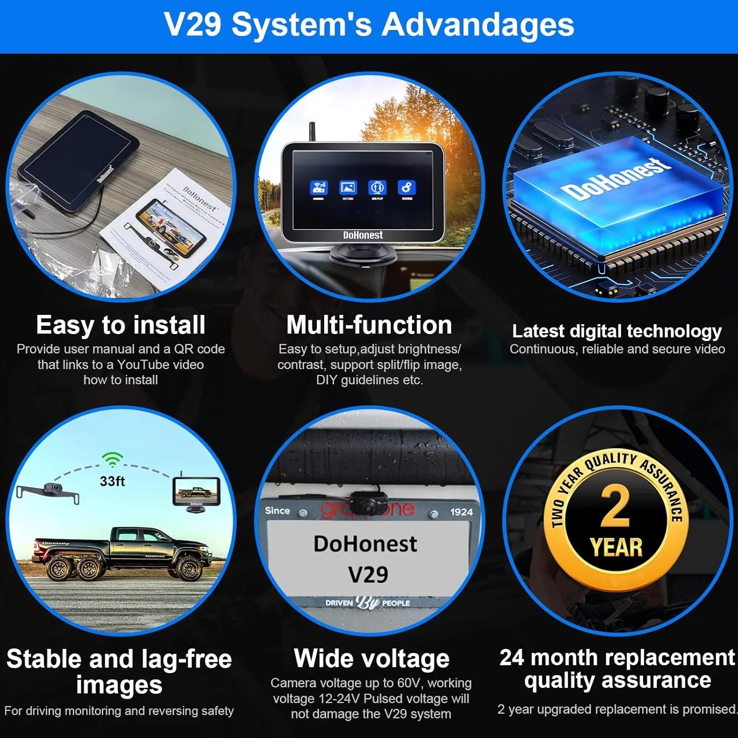 Play Night Signal Plug Pickup Camper HD and Car V for Wireless 2 vision 7-Inch: Stable Kit Easy to Install Van Bluetooth DoHonest Channel Truck Camera Monitor Backup Cam Reverse 1080P Auto-Switching