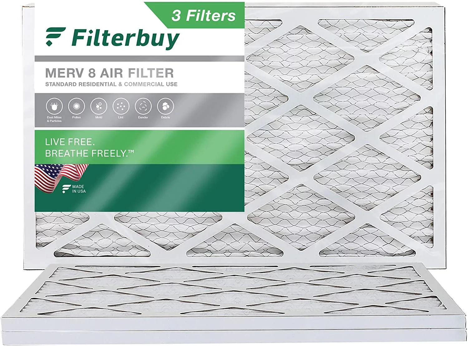 Air 16x36x1 Filterbuy 8 Pleated Furnace MERV (3-Pack) Filters HVAC AC