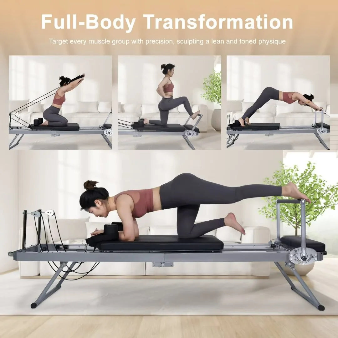 Reformer Pilates Foldable Weight Docred Gym£¬Beginners£¬Up Reformer, for with Capacity Quiet Workout Machine to Pilates Home Spring lbs 300