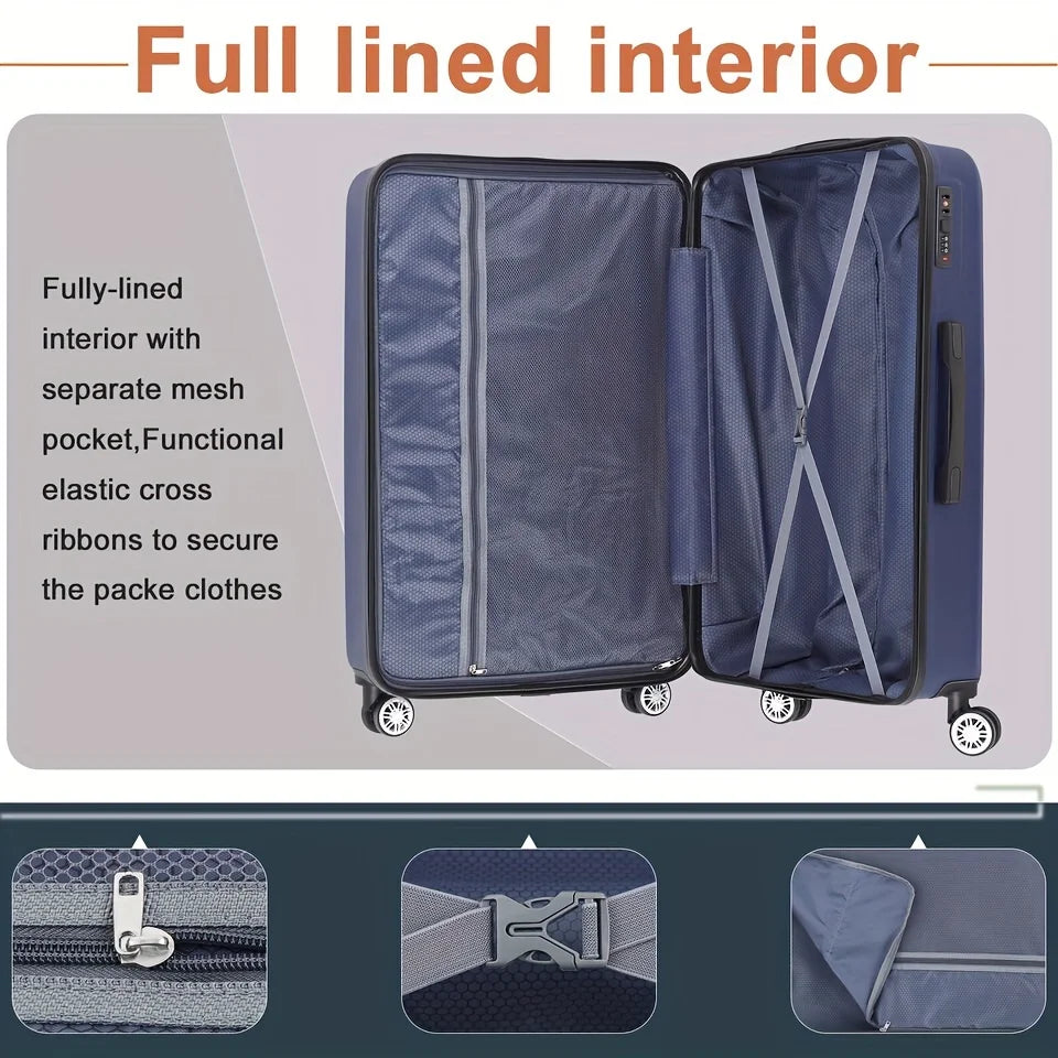 20-Inch Business, Blue Wheels Scratch-Resistant Surface, Travel Carry-On Four Spinner Hardside Inch Luggage 20 Suitcase And With For - Lock