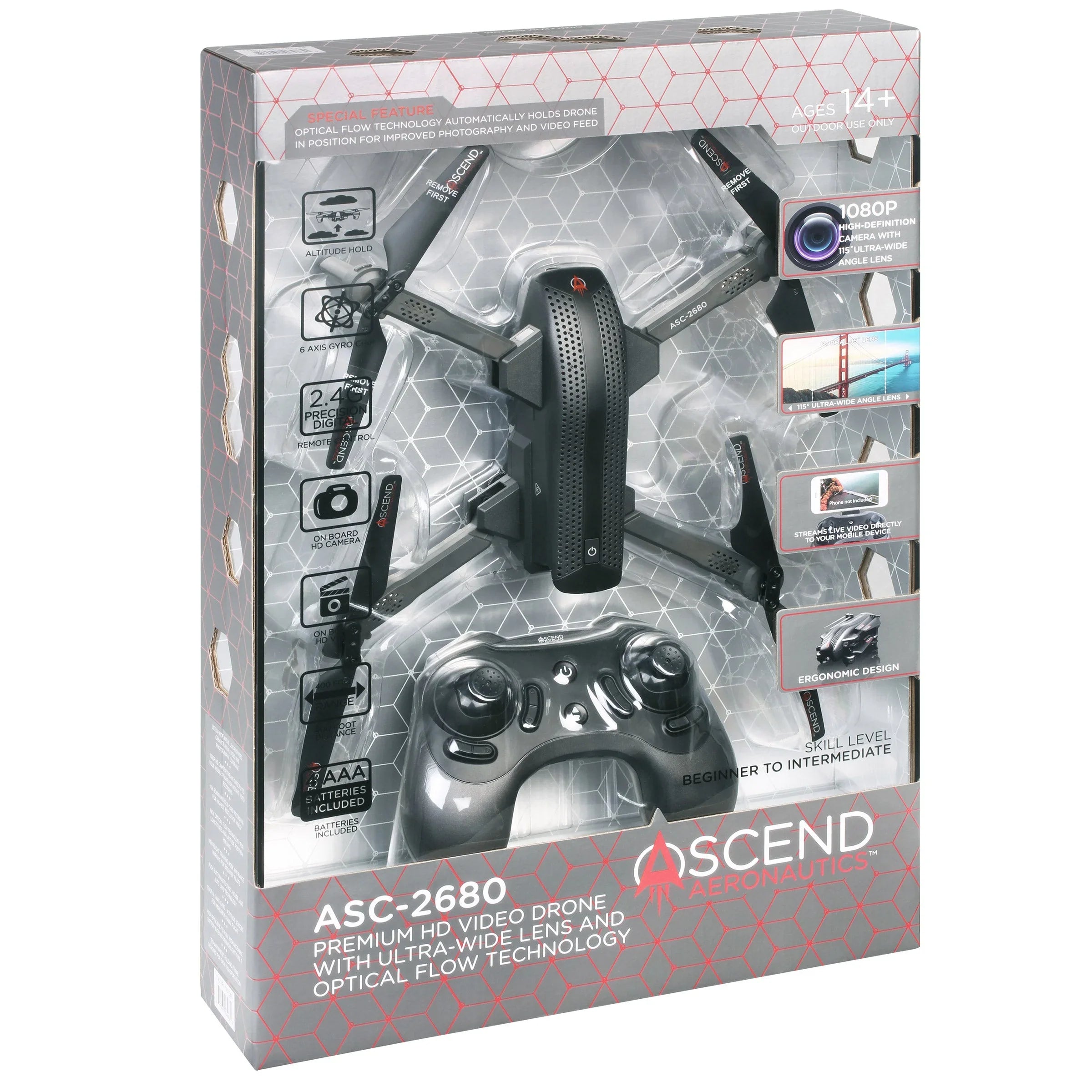 Premium Ascend Drone Ultra-Wide Video Aeronautics ASC-2680 Camera HD with Lens
