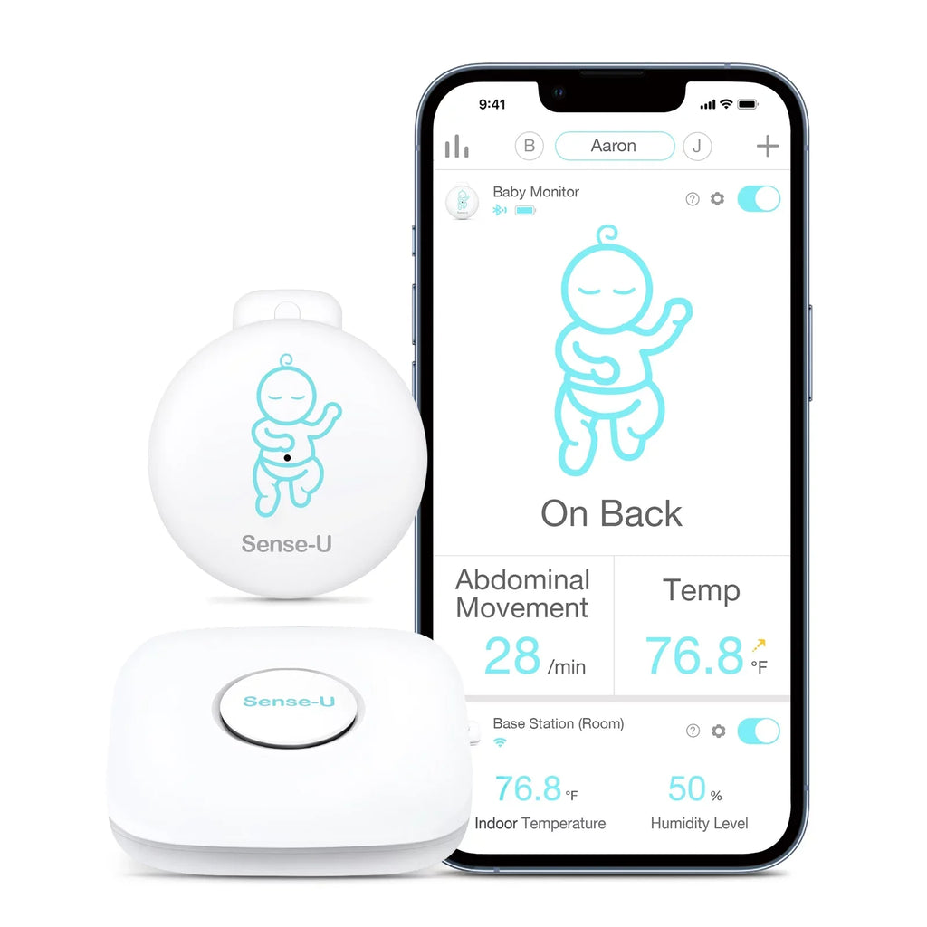 Smart Sense-U Movement and - Anytime, Movement, Green Monitor Sleeping Anywhere, - Smartphone and Baby's Station Temperature, on Abdominal Baby Rollover, Tracks Abdominal Base Position Humidity