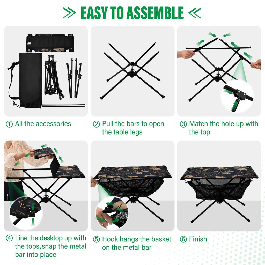 Beach Outdoor Flower Table Travel Bag Storage Fishing Table Camping for Picnic Table with Compact BBQ on Portable Folding Black