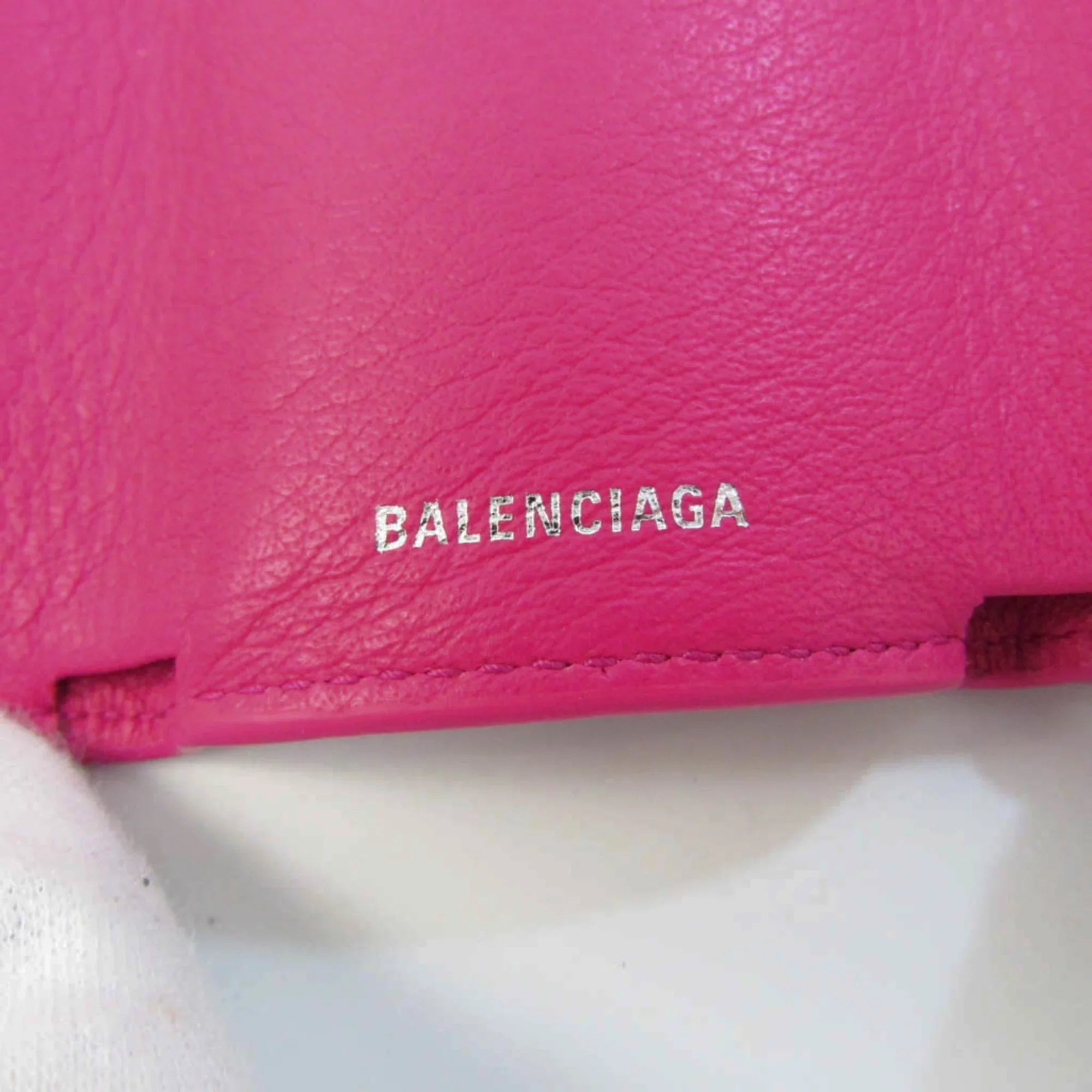 Women's (tri-fold) (Good) Pre-Owned Mini Balenciaga Wallet Wallet Paper Leather Pink 391446
