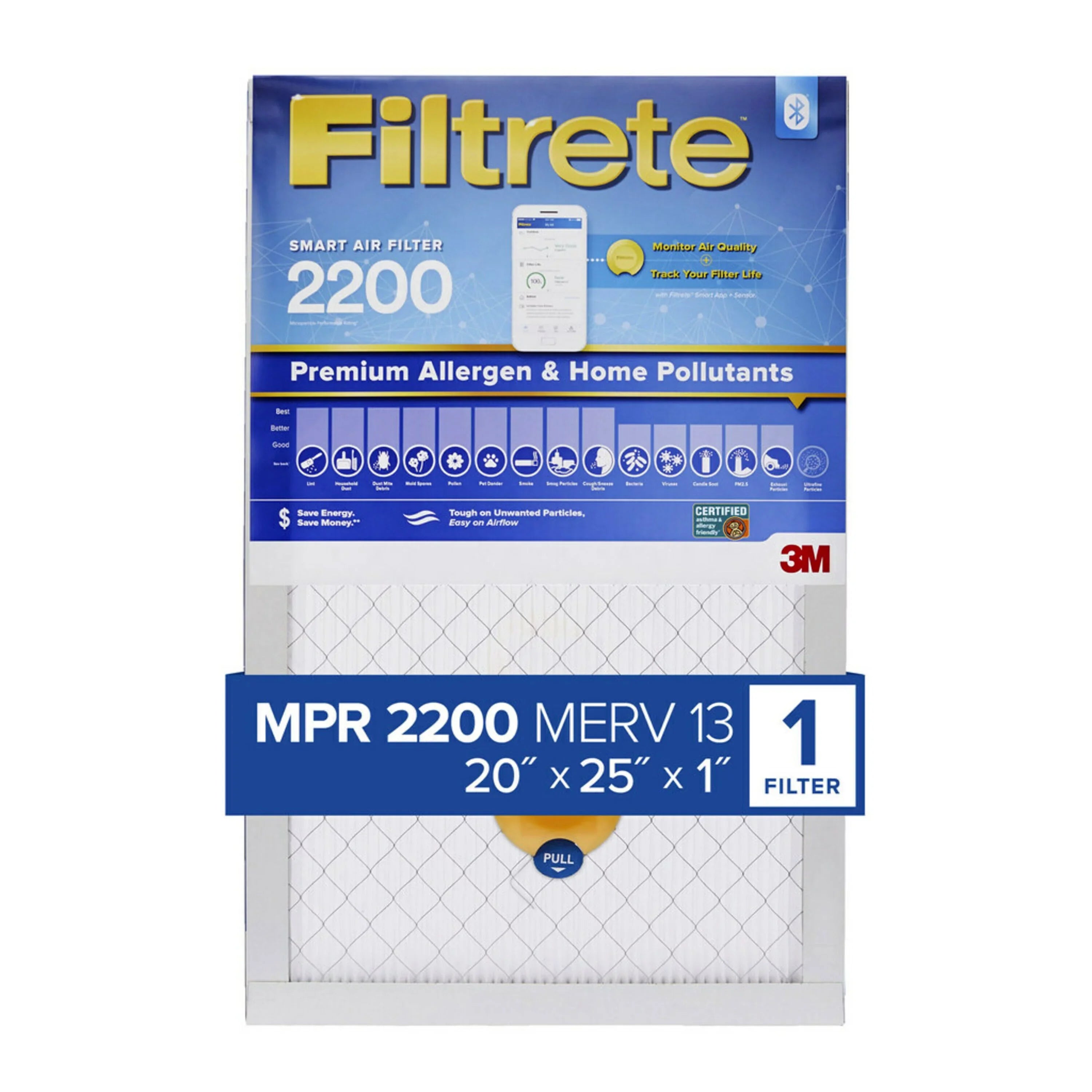 & HVAC Filtrete Home Premium Smart Filter, 2200 1 Pollutants 1 x Filter and MPR, inch Air Allergen x Furnace 20 25
