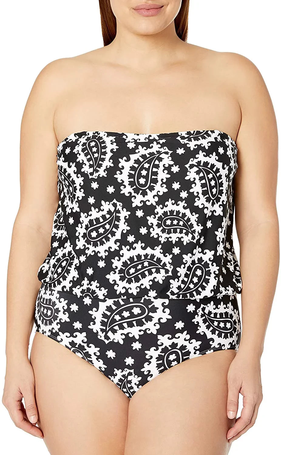 20W, Black/White Blouson ANNE Swimsuit, NWOT Bandeau COLE Piece US One