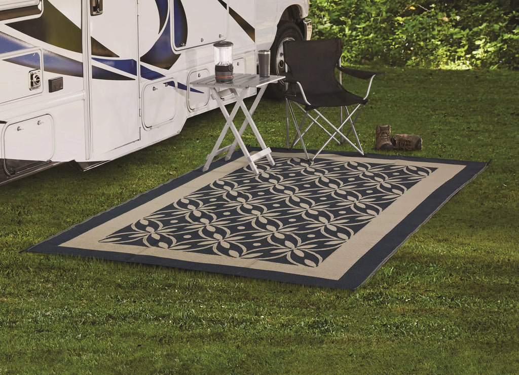 Good Reversible for Drive Patios Mat, Design Garden and RV RV Tan Patio 9x12ft Auto Blue / Flower