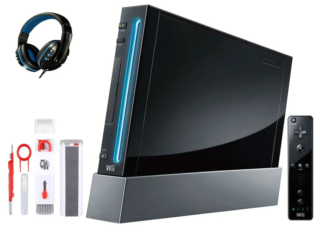 Pre-Owned Nintendo AXTION Wii Gaming Bundle Cleaning New) BOLT + Kit Console Black Like Headset (Refurbished: