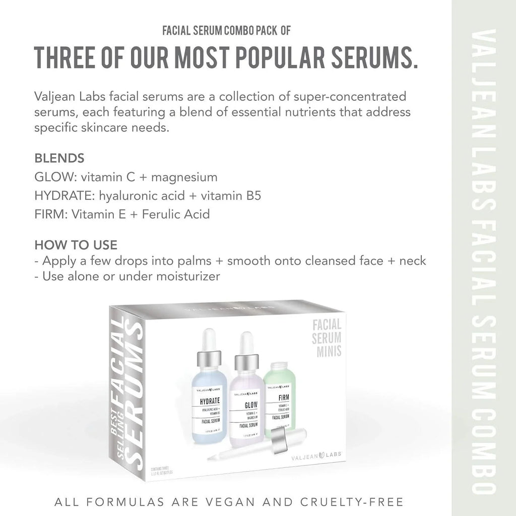 '- Bottles and Cruelty Paraben Labs Ingredients - Targeted Combo of Free, Glow, Pack Facial Serum, 1oz Supercharged, Firm Skincare Valjean Hydrate, Free,